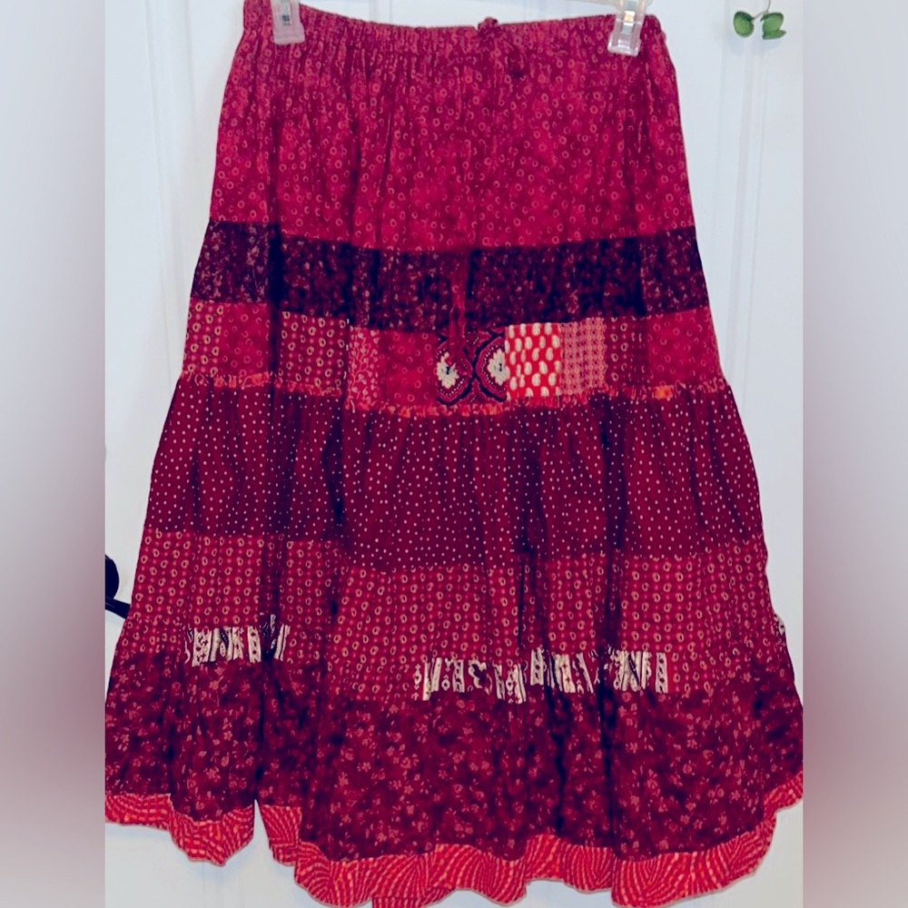 Bohemian Red Patchwork Maxi Skirt